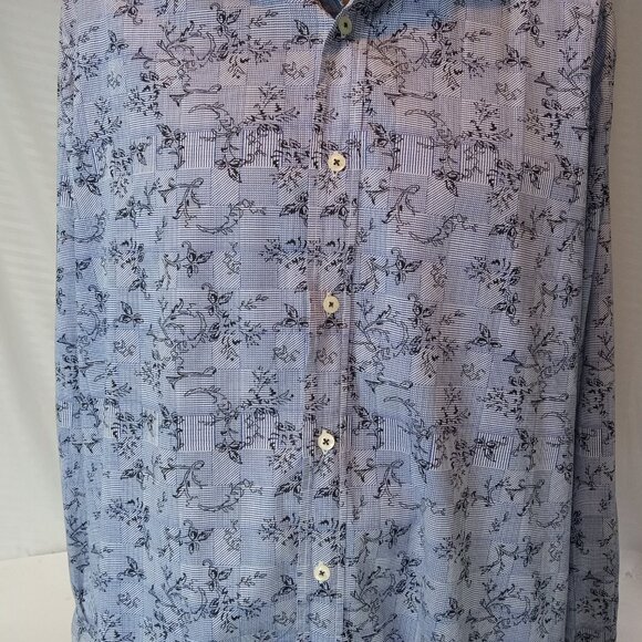 English Laundry Shirt Mens 17.5 XL Blue Check Flip Cuff Long Sleeve Classic - Picture 4 of 15